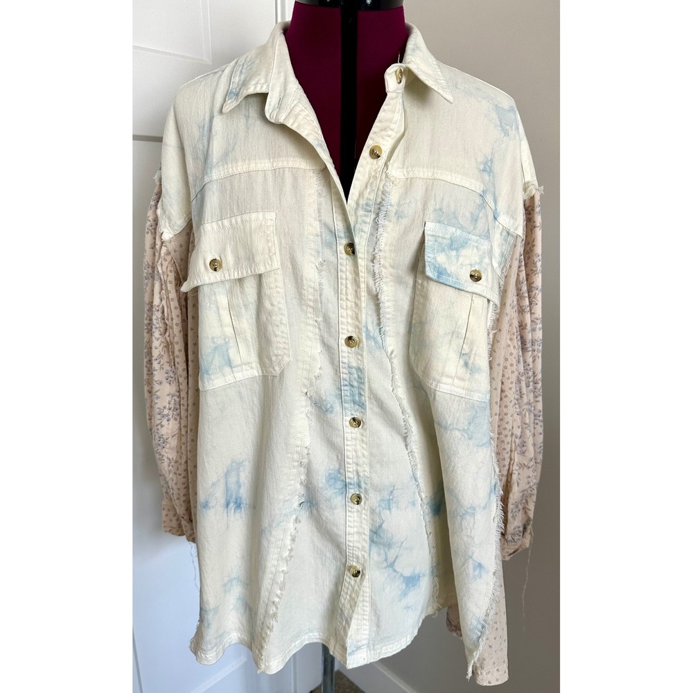 Jaded Gypsy Daytime Venture Mixed Media Floral TieDye Denim Shirt OS/Boho/Flowy